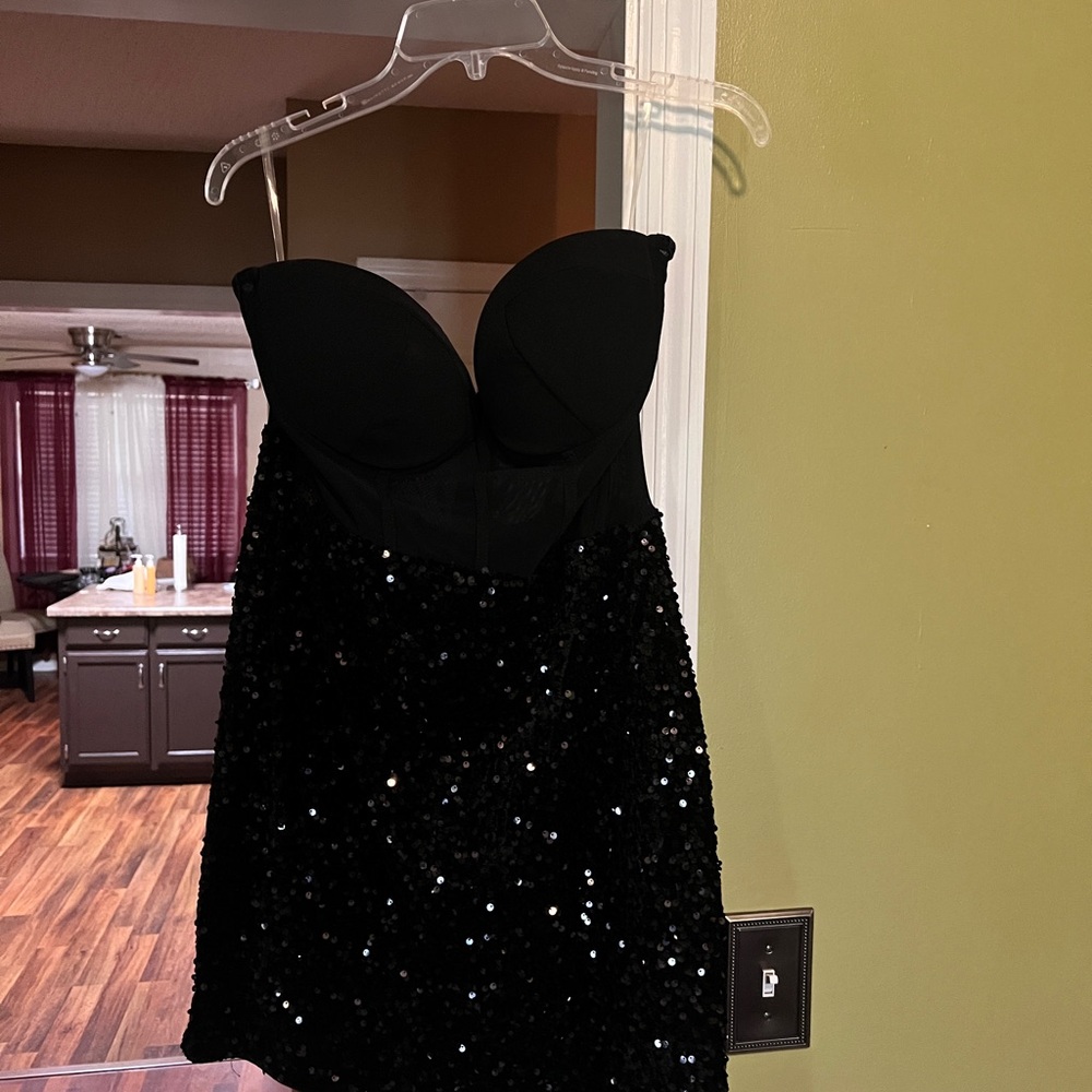 Fashion Nova Black Strapless Sequin Dress